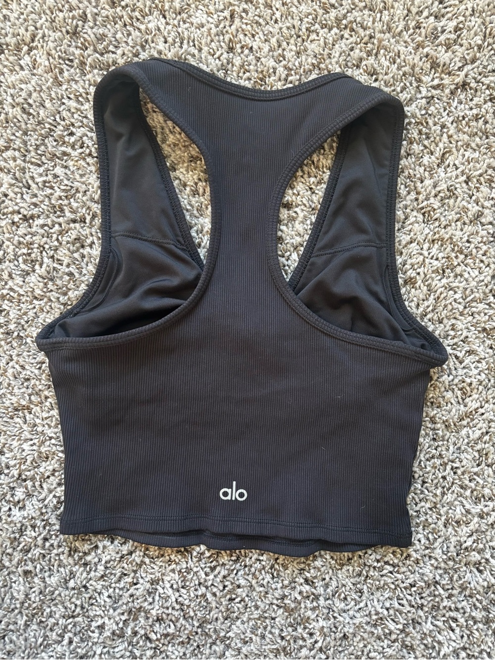 ALO Yoga Black Ribbed Racerback Sports Crop
